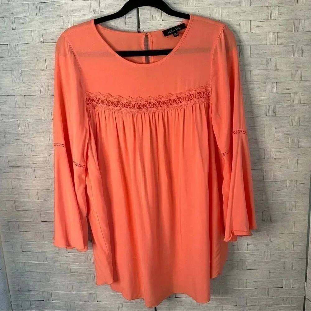 Melissa Paige Bohemian festival, Gypsy tunic top salmon trumpet sleeves